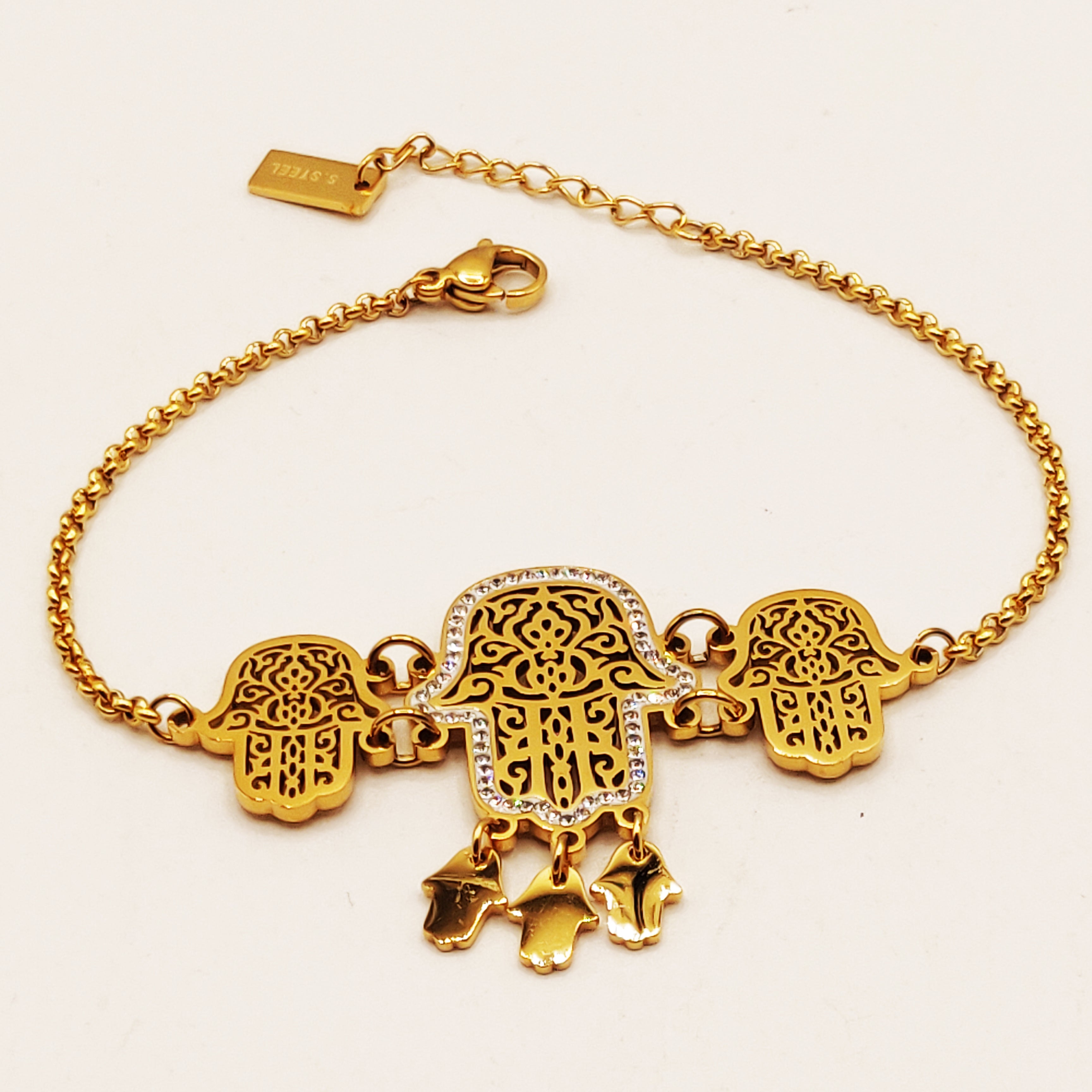 Bracelet Maillons Grande Main de Fatma et Multi Pendentifs Fatma Luxe