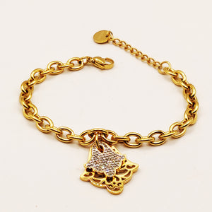 Bracelet Maillons Pendentif Double Main de Fatma Cristaux Luxe