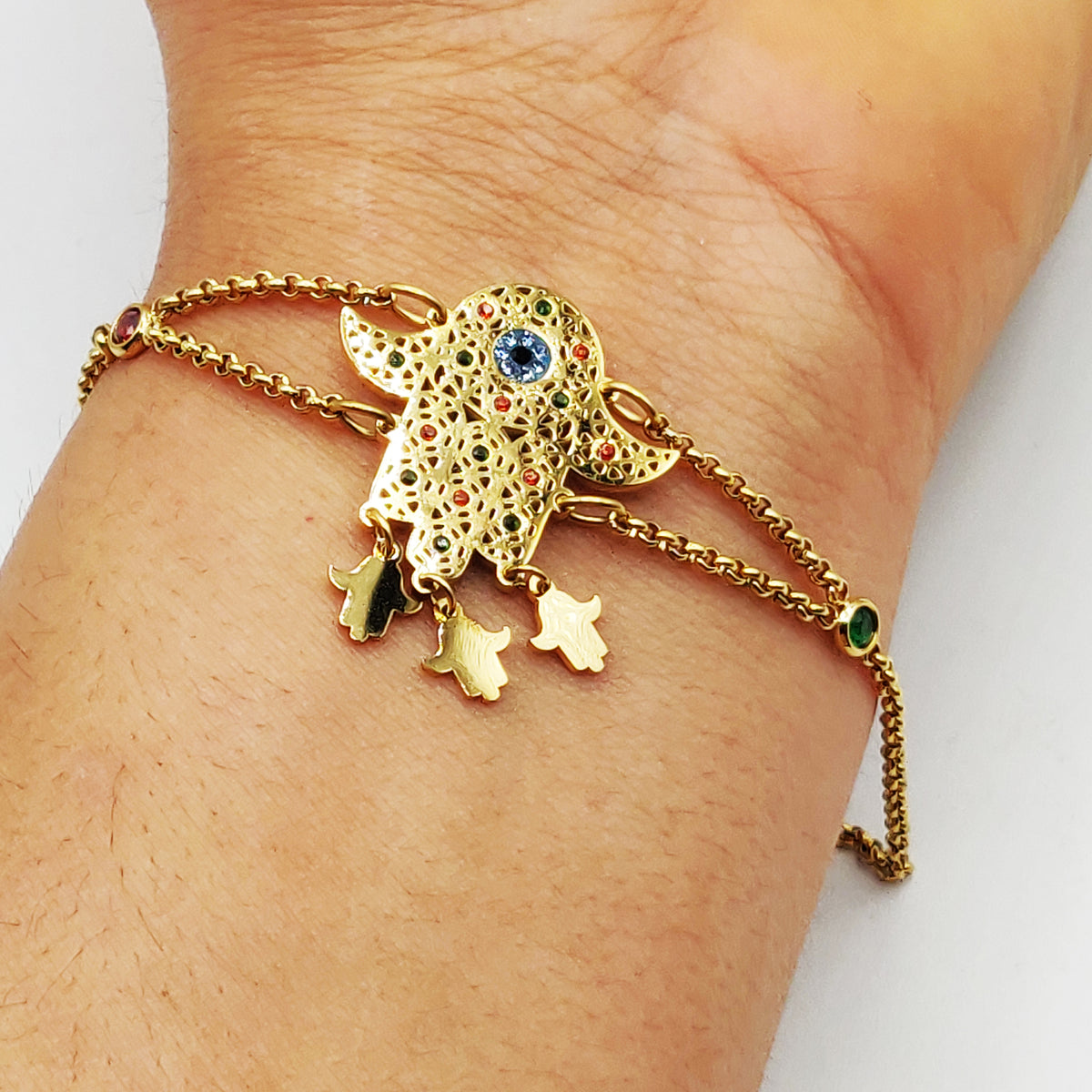 Bracelet Maillons Grande Main de Fatma Oeil Bleu Pendentifs Mains de Fatma Luxe