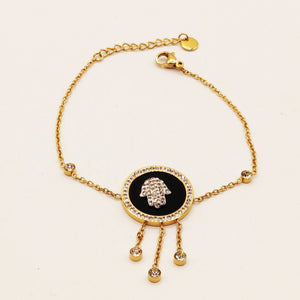 Bracelet Main de Fatma Fond Noir et Cristaux Descendant Luxe