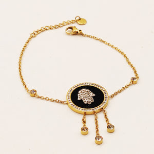 Bracelet Main de Fatma Fond Noir et Cristaux Descendant Luxe