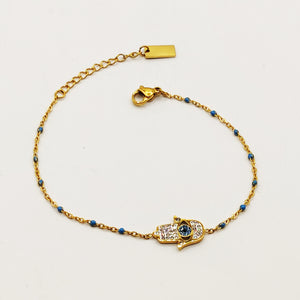 Bracelet Main de Fatma Perles Bleues Luxe