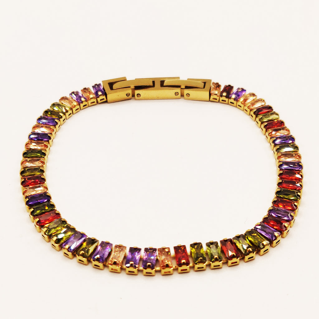 Bracelet Multi Cristaux Rectangulaires Multicolores