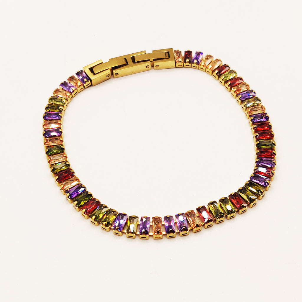 Bracelet Multi Cristaux Rectangulaires Multicolores