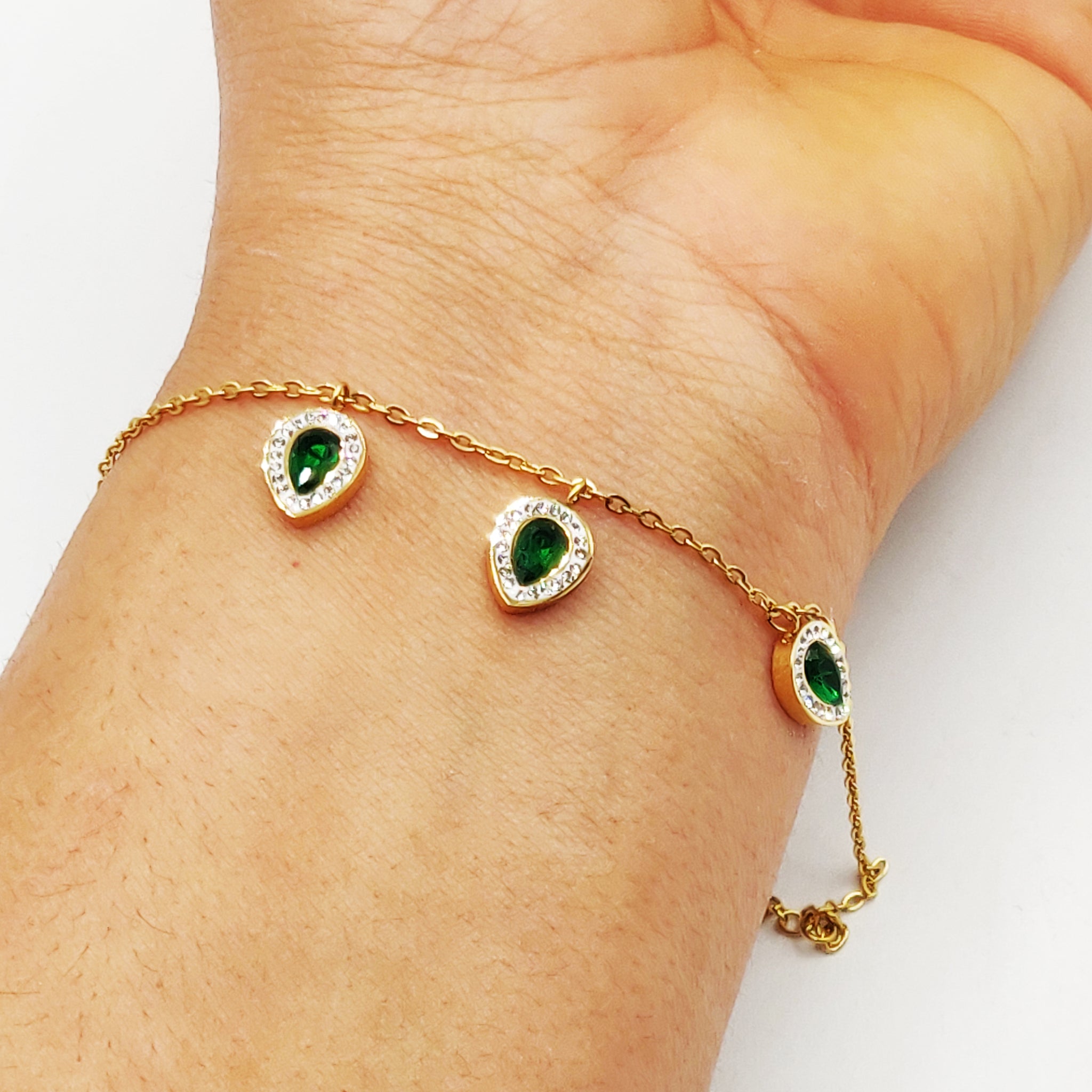 Bracelet Multi Gouttes Vertes Luxe