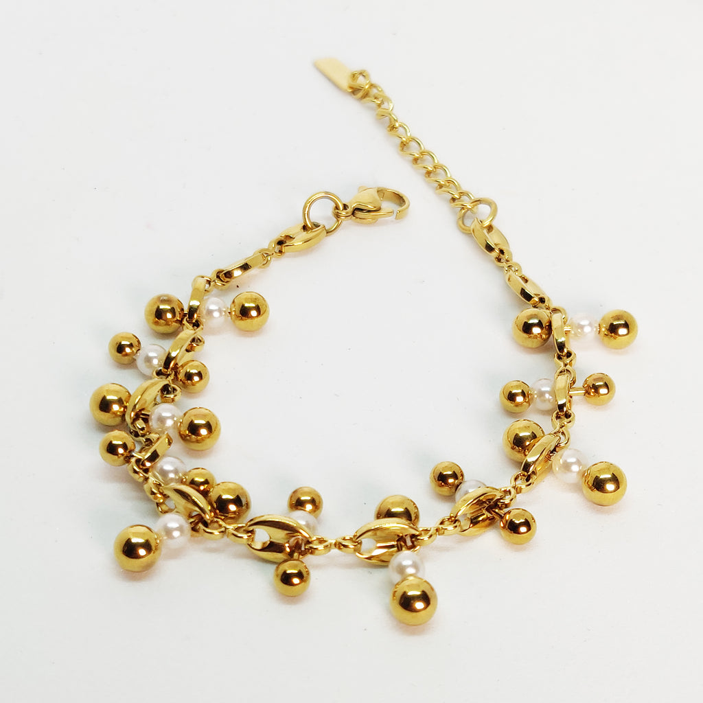 Bracelet Multi Perles Dorées et Blanches