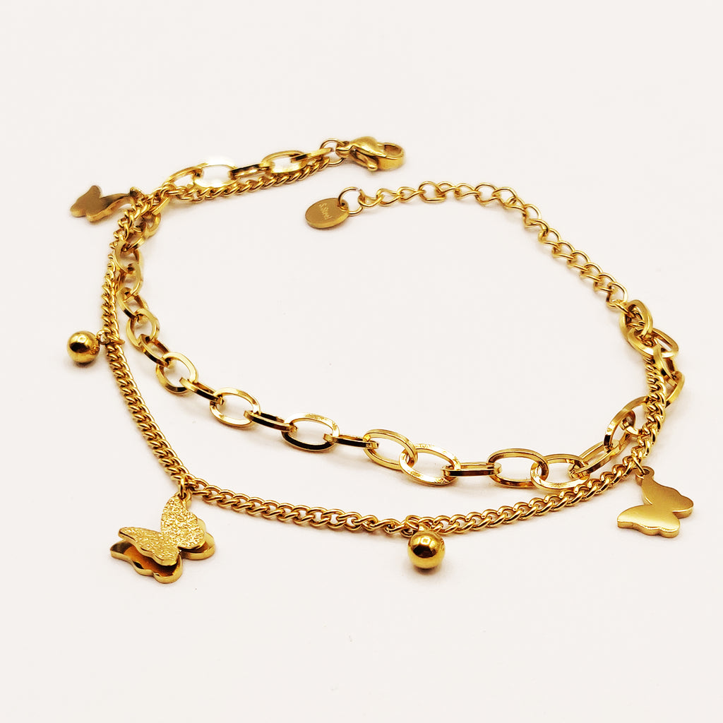 Bracelet Papillons Chaîne Double