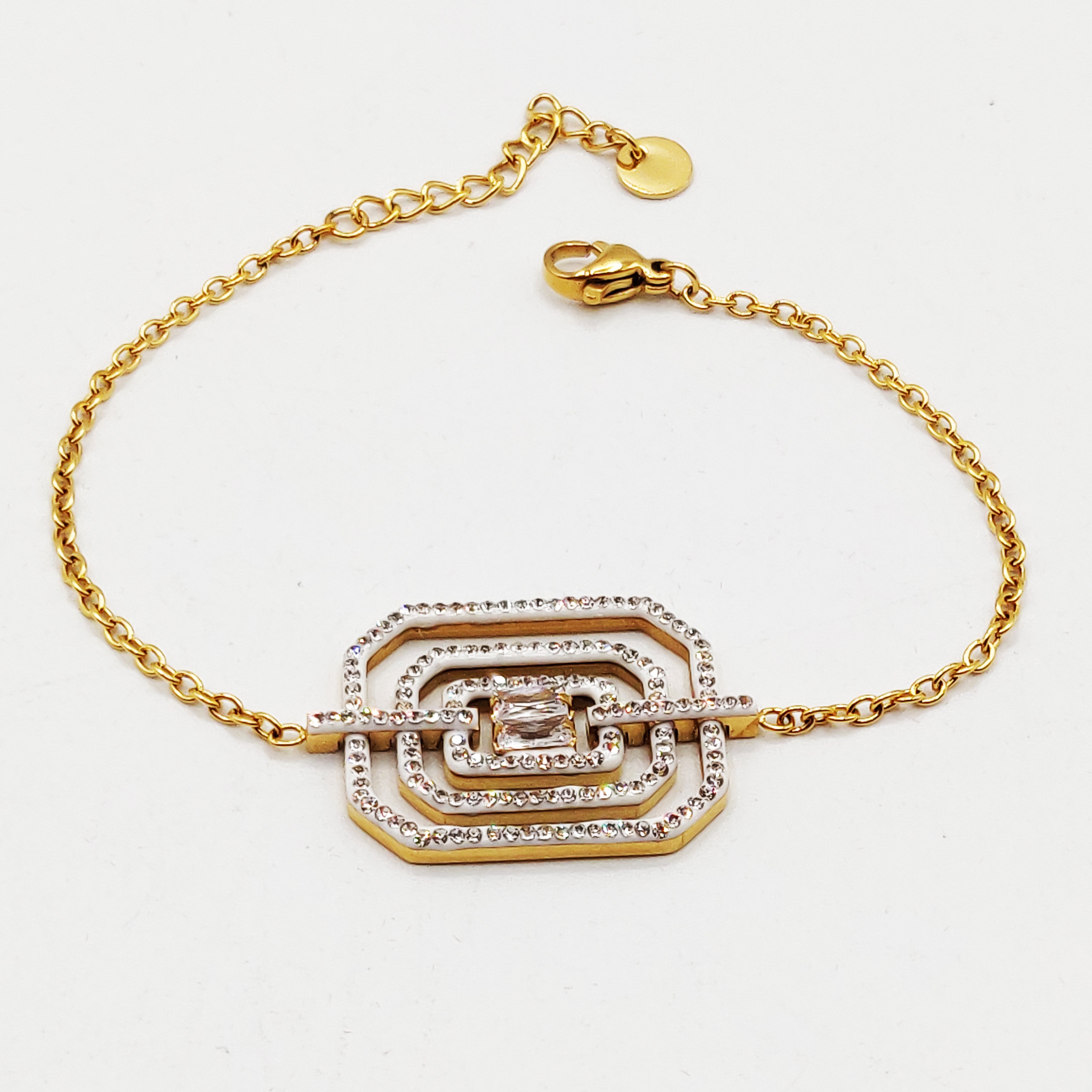Bracelet Pendentif Triple Rectangles Cristaux et Gros Cristal Luxe