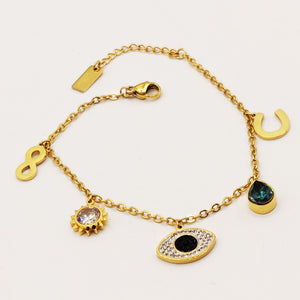 Bracelet Pendentifs Oeil, Goutte Bleue, Soleil, Fer et Infinity