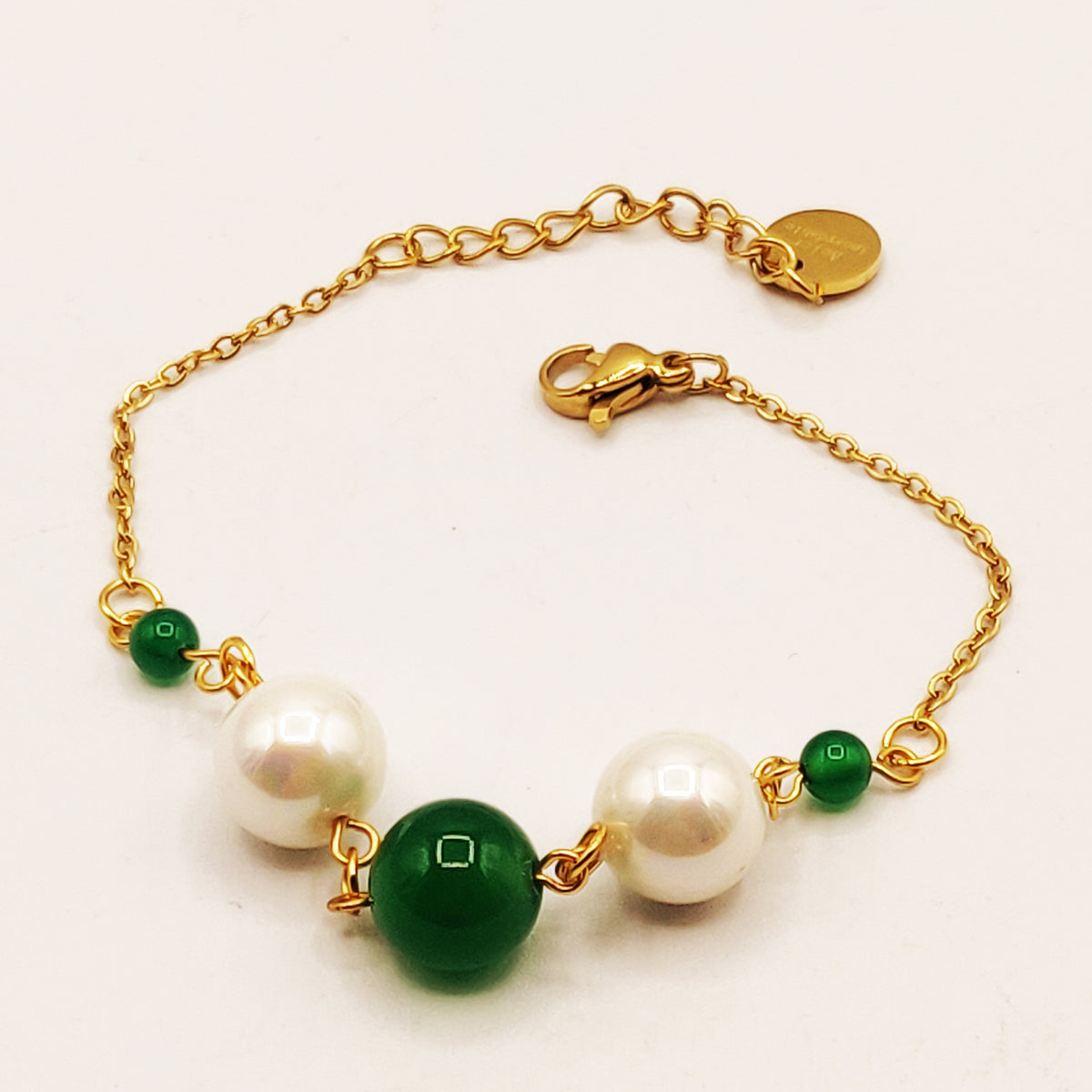 Bracelet Perles Blanches et Vertes Luxe