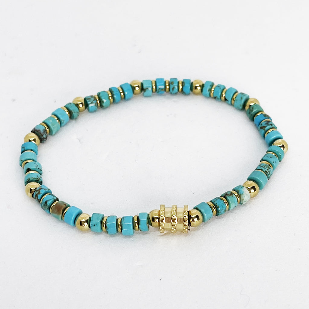 Bracelet Perles Bleues et Dorées
