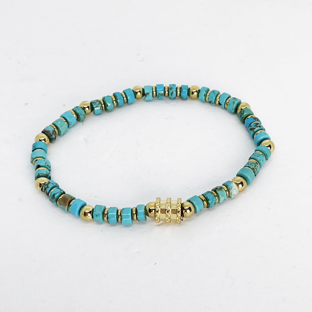 Bracelet Perles Bleues et Dorées