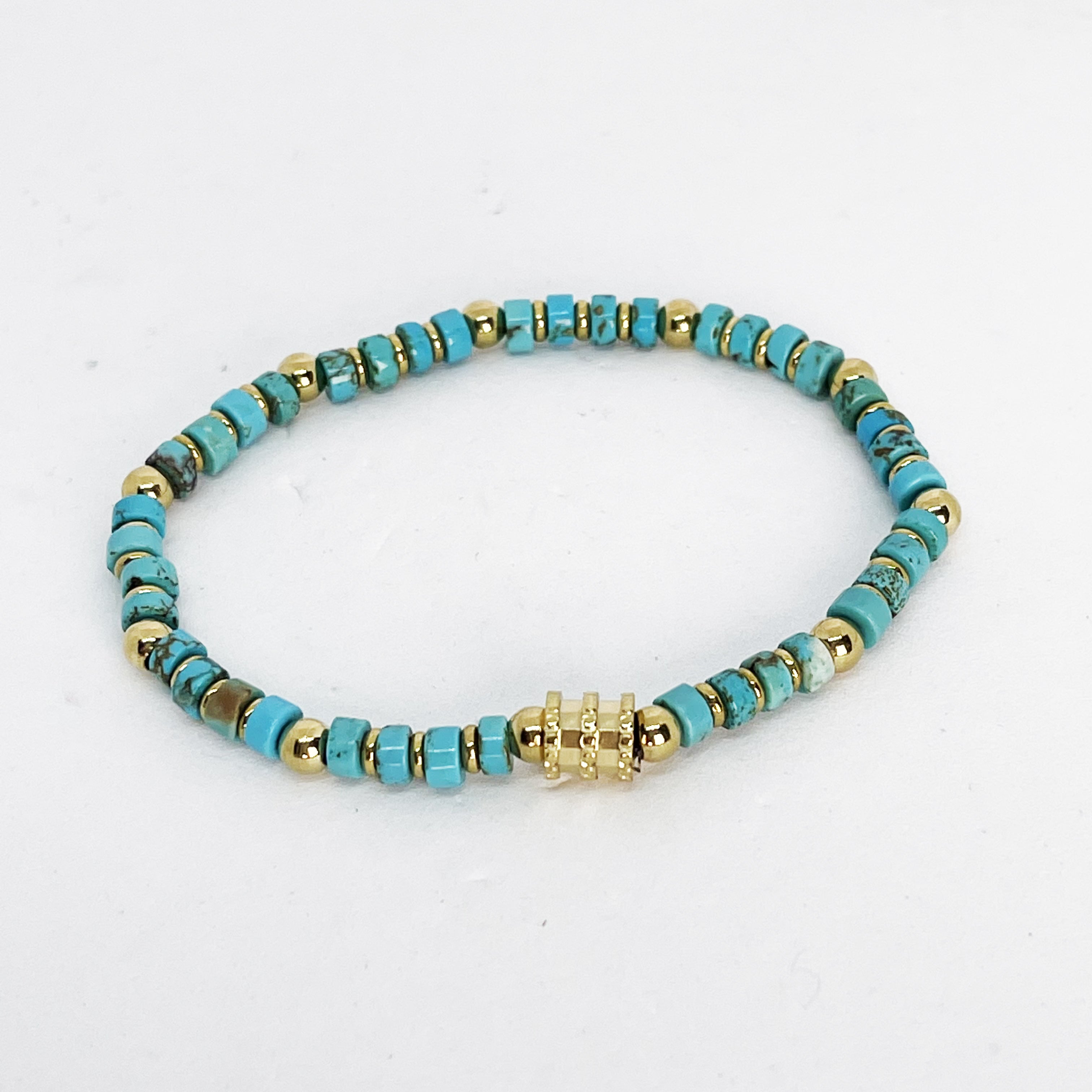 Bracelet Perles Bleues et Dorées