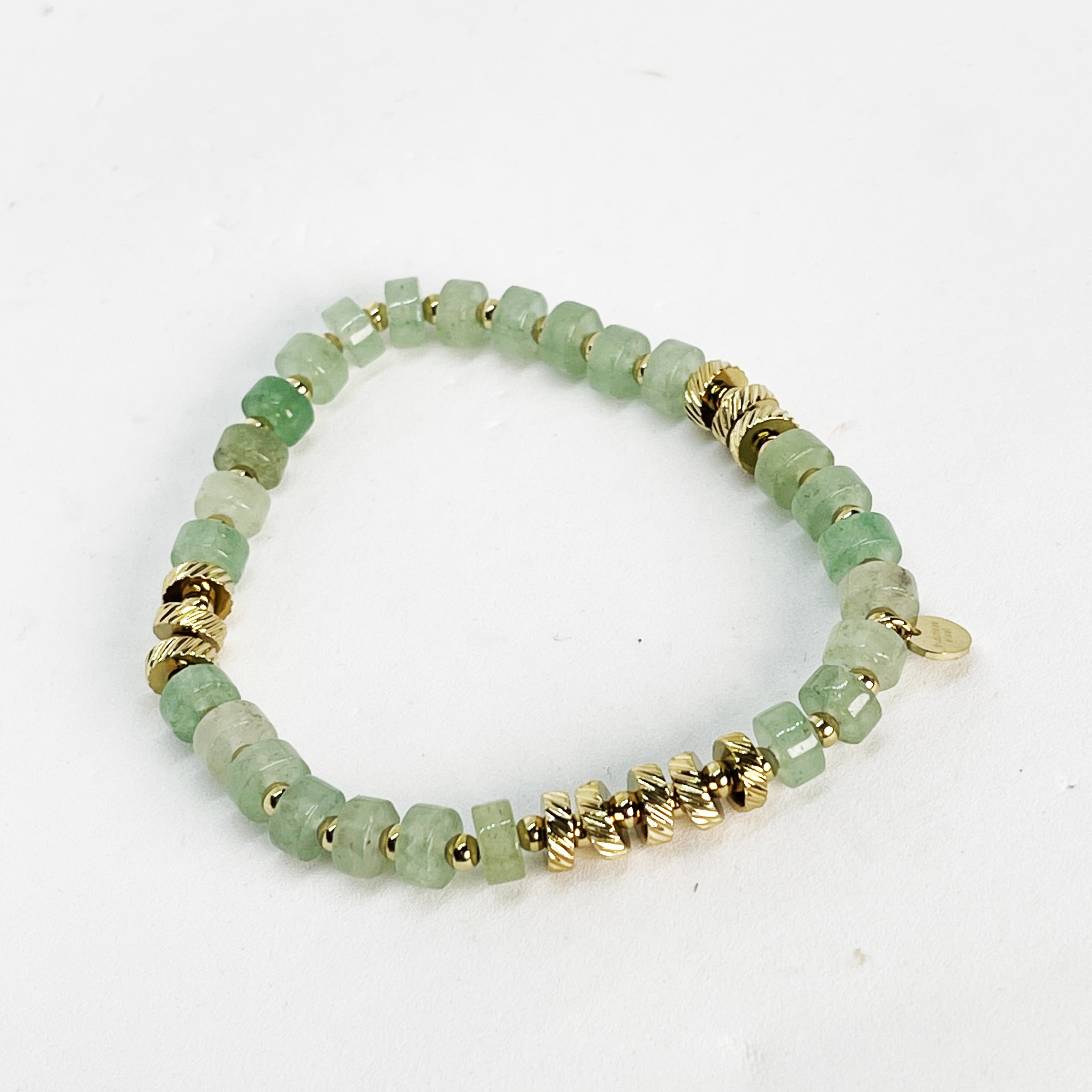 Bracelet Pierres Vertes Clair et Dorées