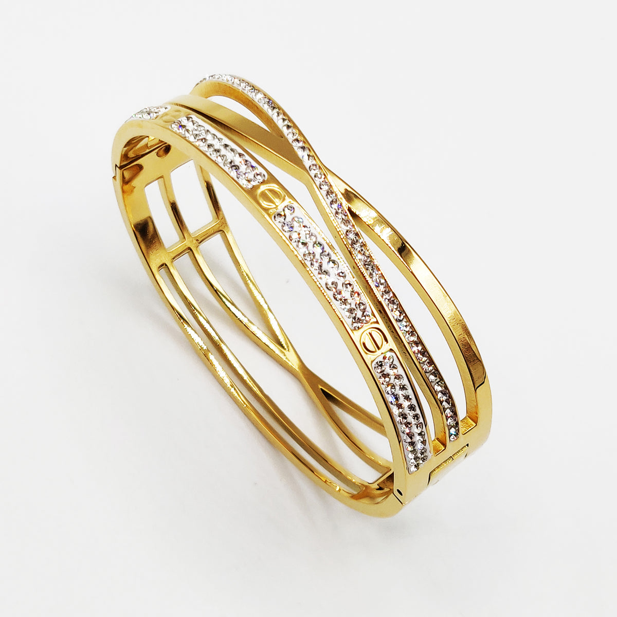 Bracelet Prestige Vis Cristaux et Lignes Croisées Luxe