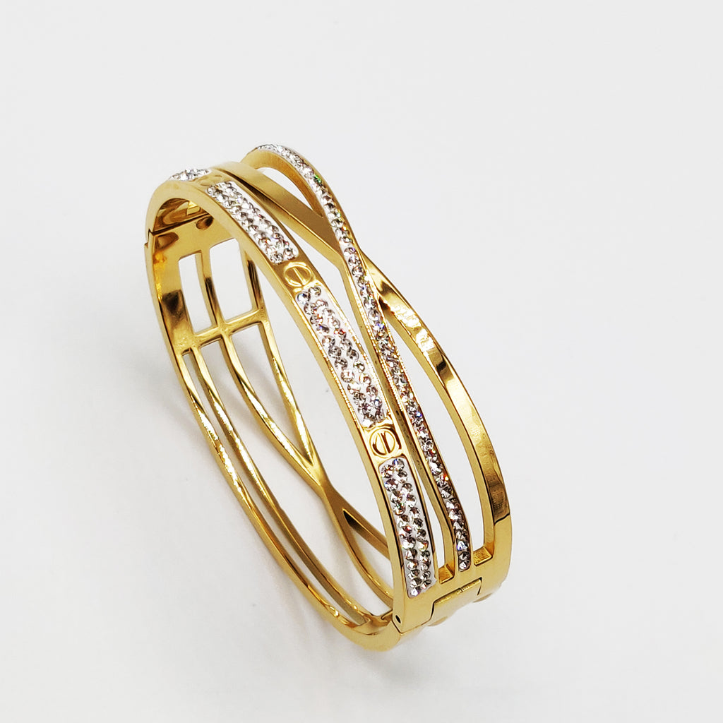 Bracelet Prestige Vis Cristaux et Lignes Croisées Luxe