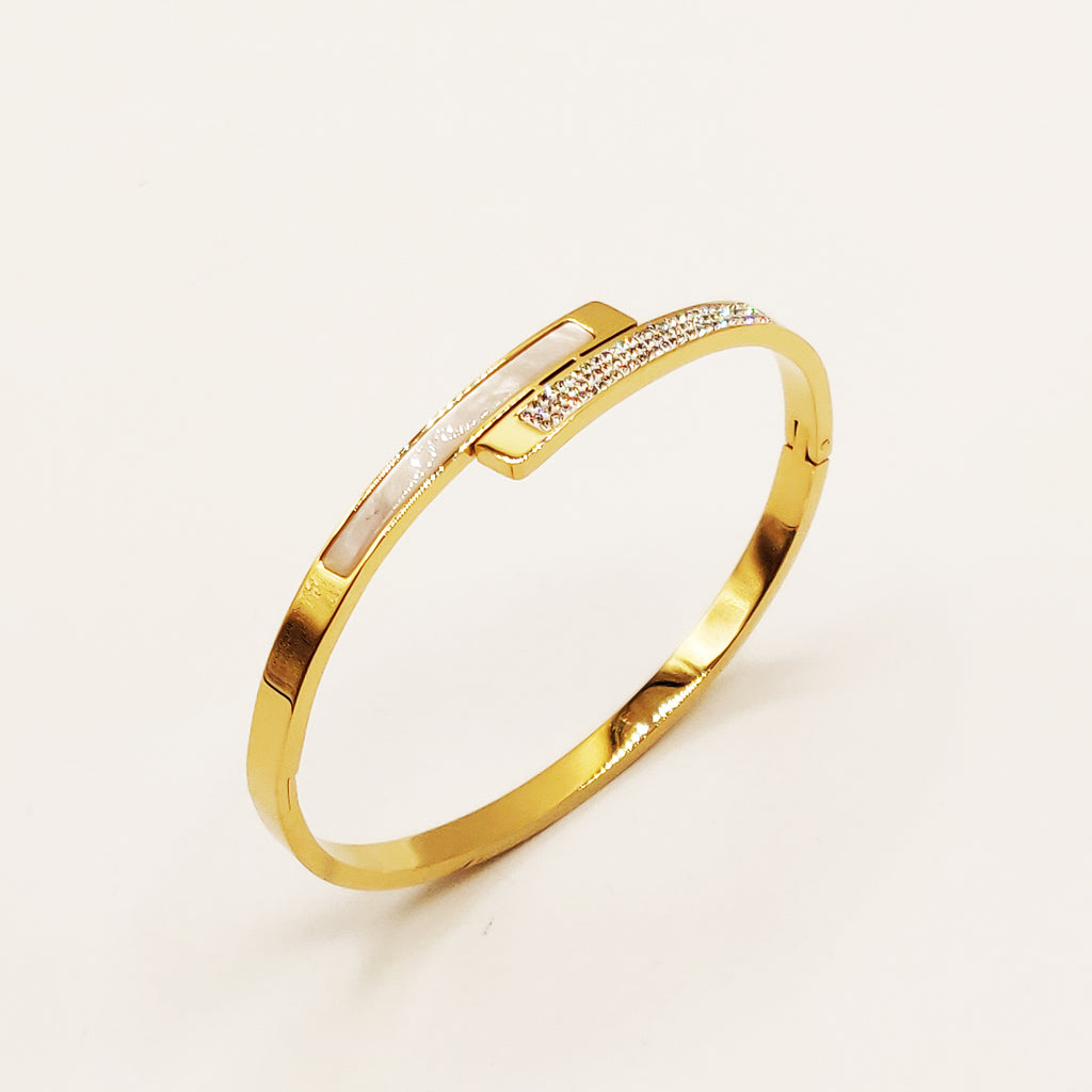 Bracelet Rigide Barre Blanche Nacrée et Cristaux