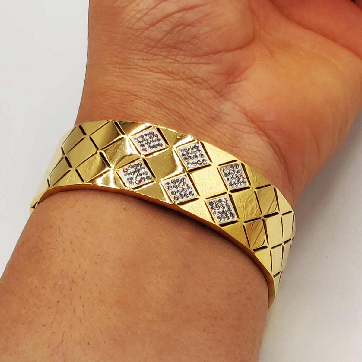 Bracelet Rigide Carreaux Cristaux Luxe