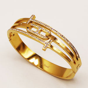 Bracelet Rigide ᗡD Luxe et Double T Cristaux