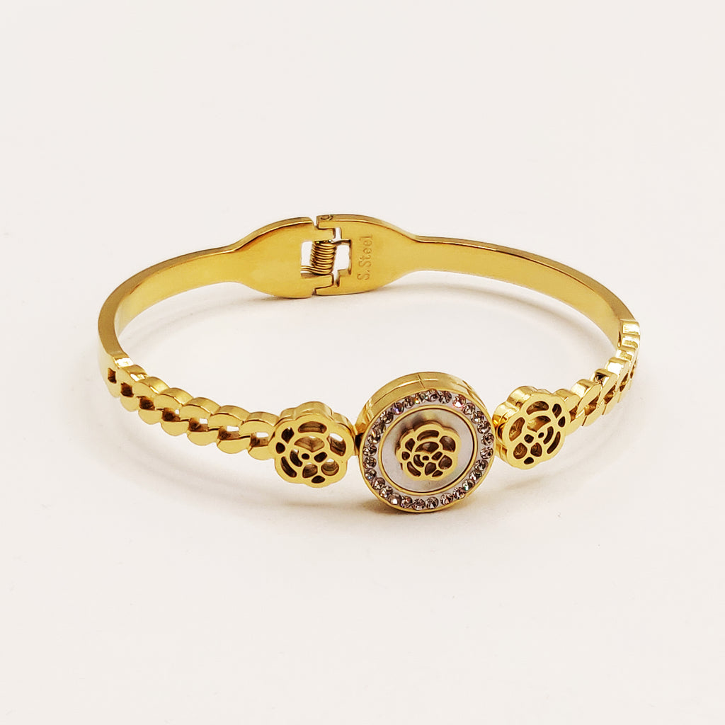 Bracelet Rigide Cercle Fleur Luxe Cristaux
