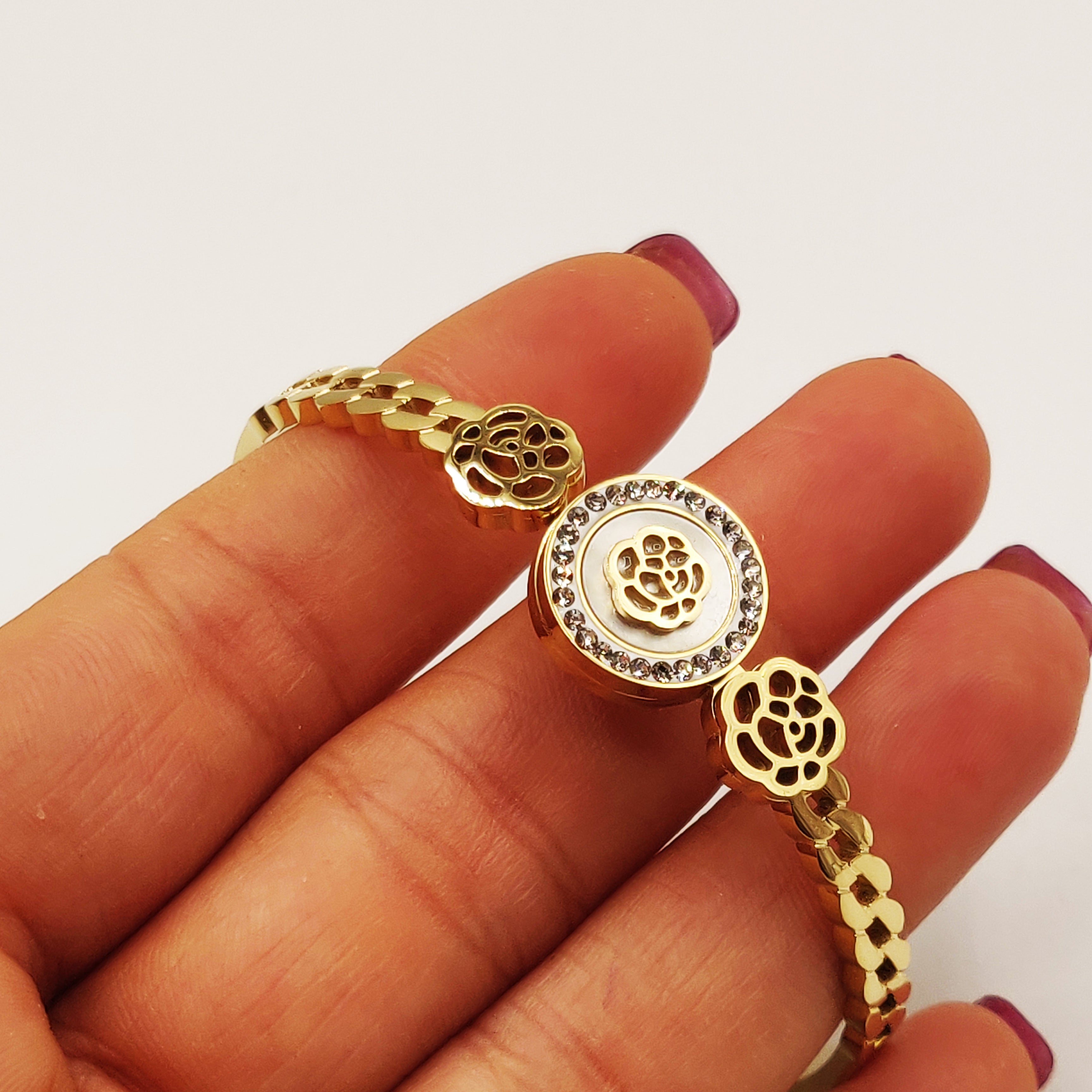 Bracelet Rigide Cercle Fleur Luxe Cristaux