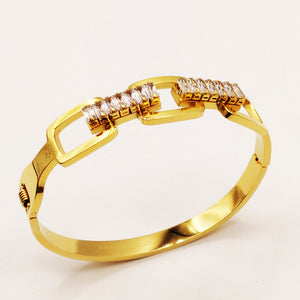 Bracelet Rigide Chaîne Cristaux Rectangulaires Luxe