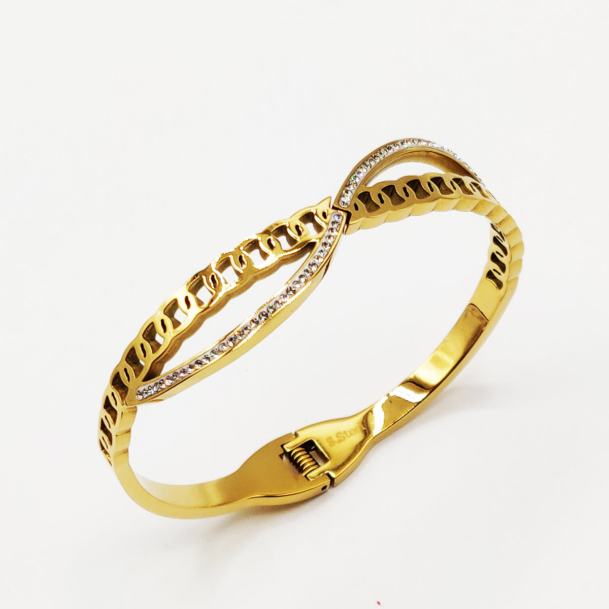 Bracelet Rigide Chaîne Croisée Cristaux