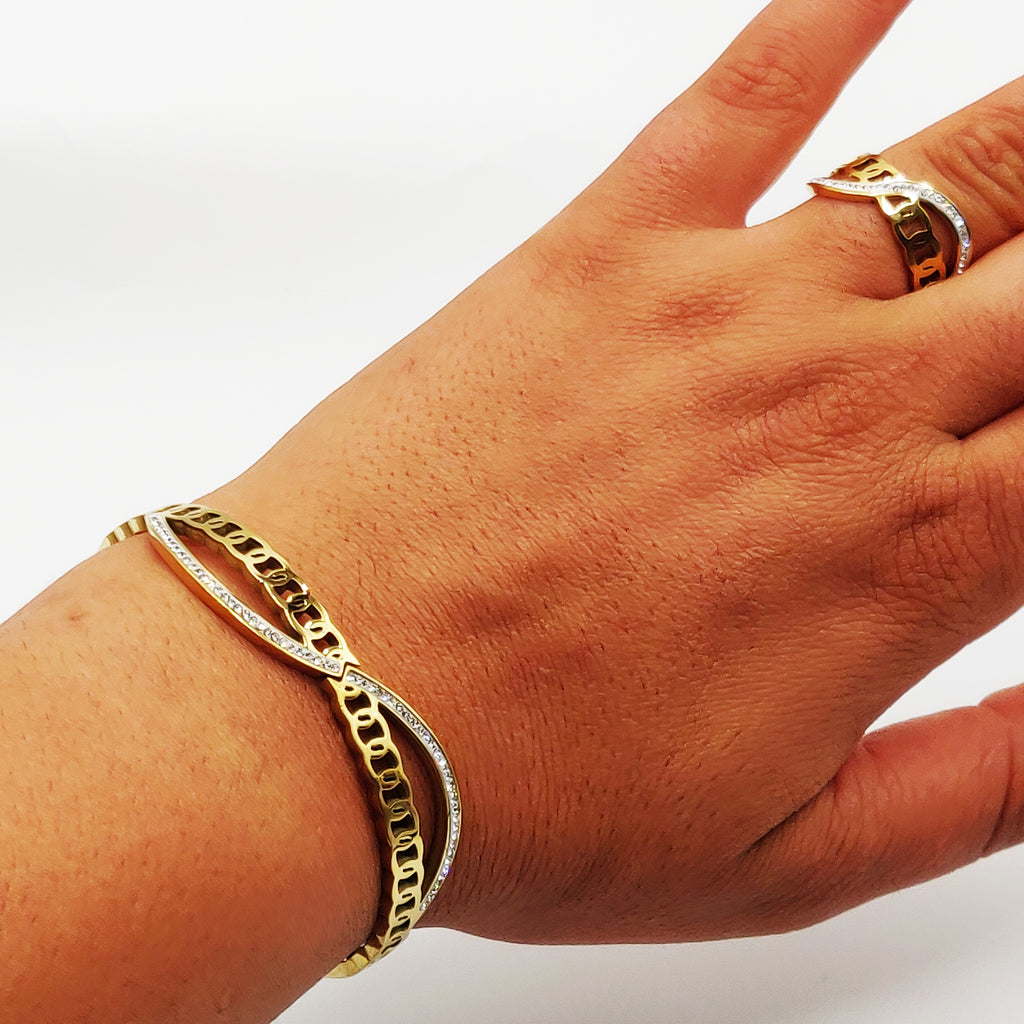 Bracelet Rigide Chaîne Croisée Cristaux