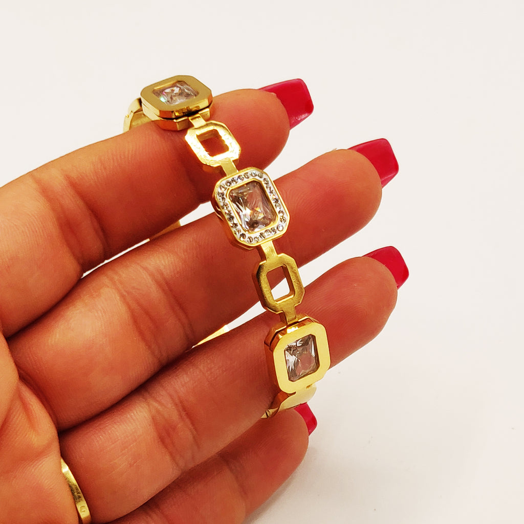 Bracelet Rigide Chaîne Gros Diamant Rectangle