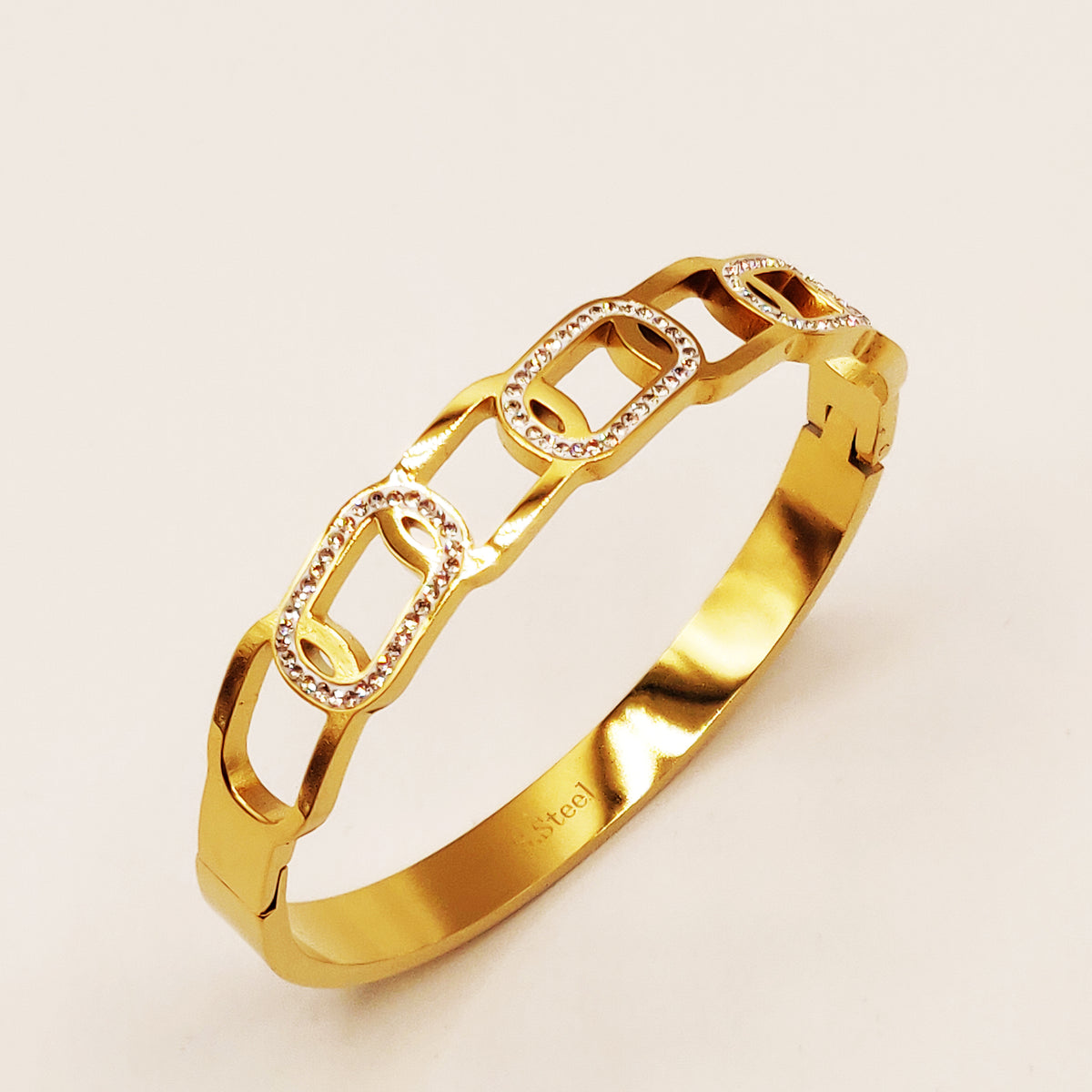 Bracelet Rigide Chaîne Ovale Cristaux Luxe