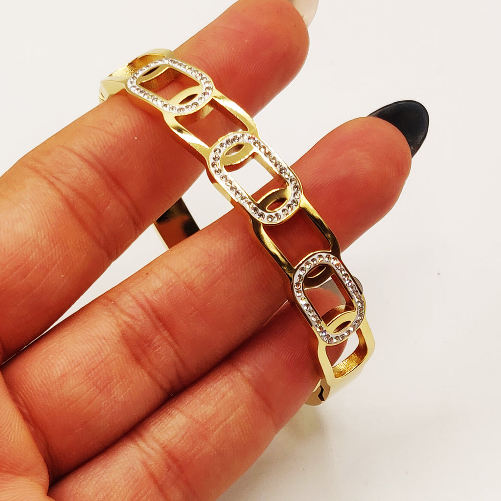 Bracelet Rigide Chaîne Ovale Cristaux Luxe