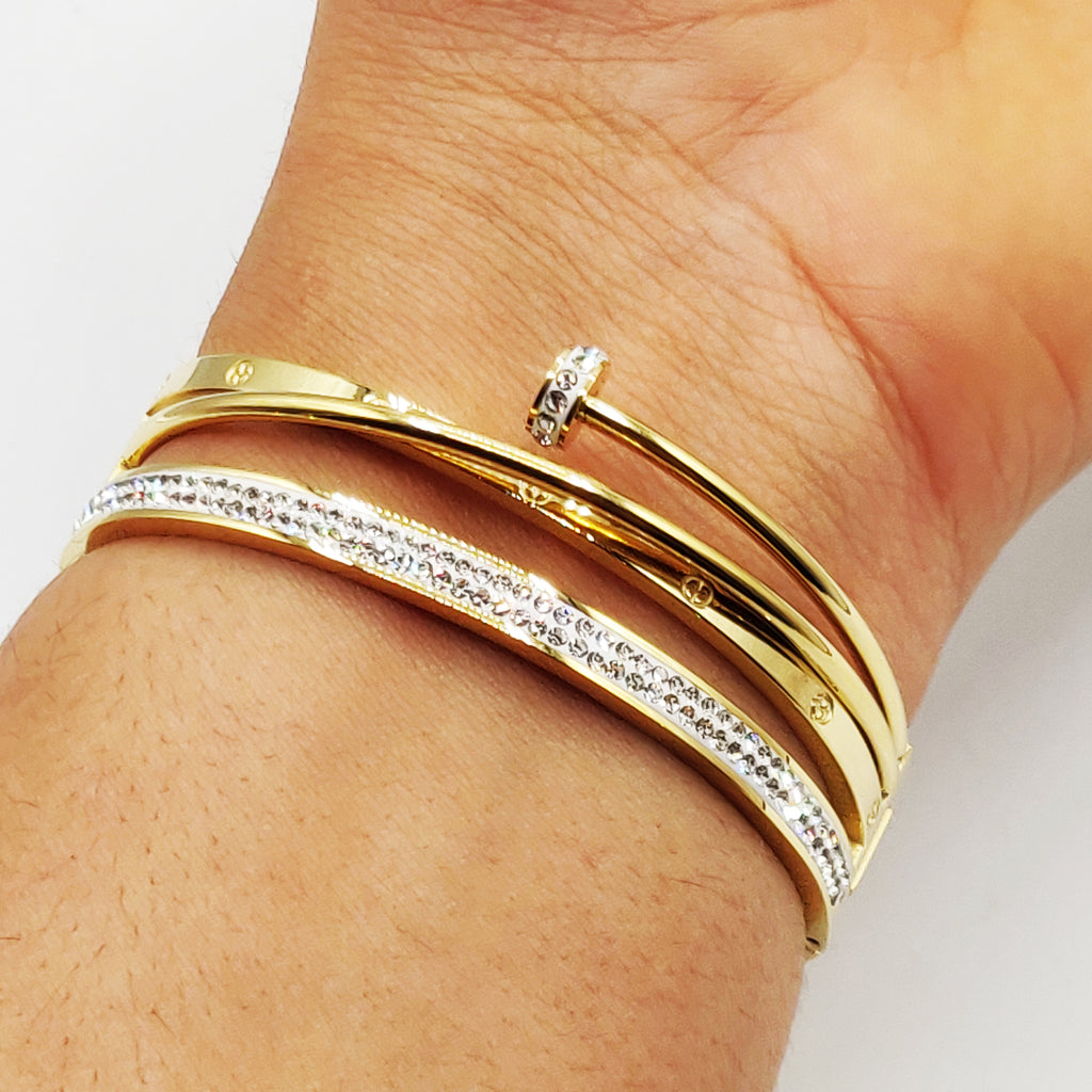 Bracelet Rigide Clou, Vis et Cristaux Luxe