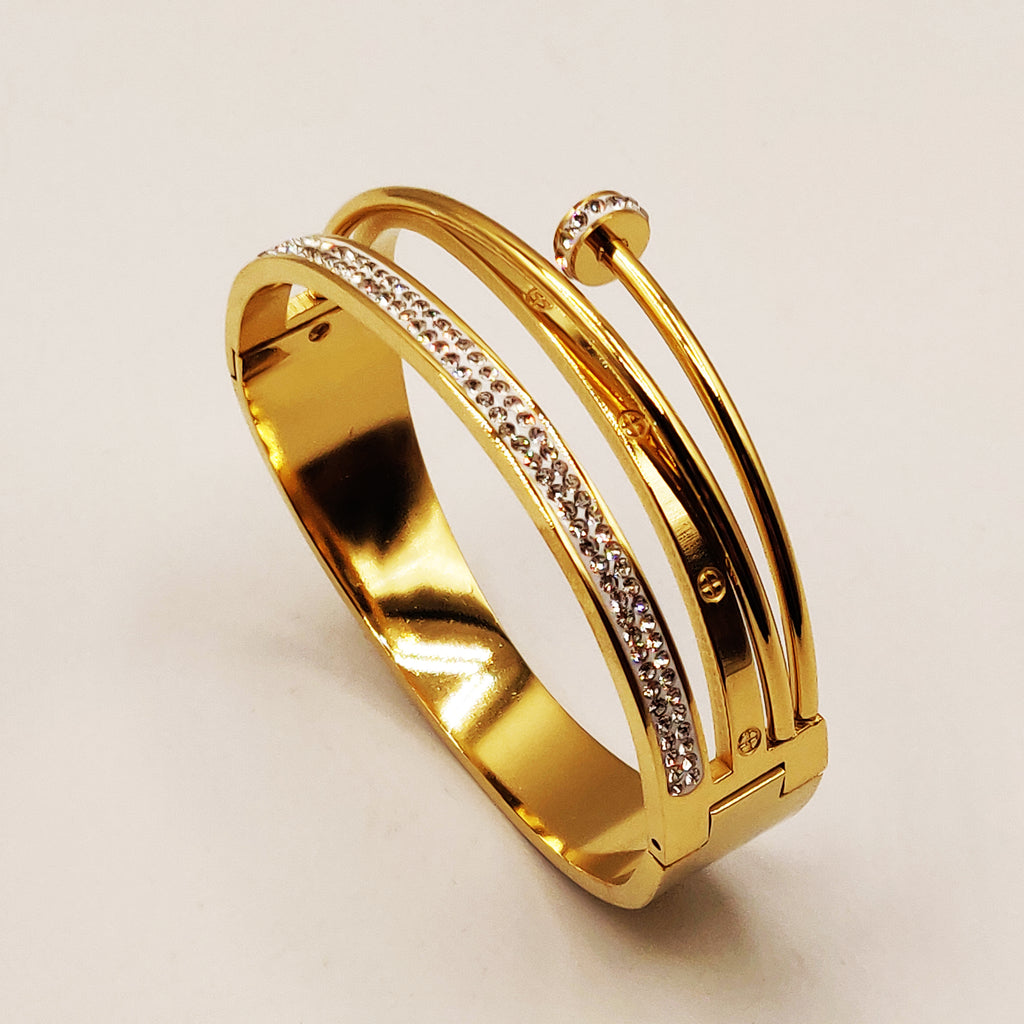 Bracelet Rigide Clou, Vis et Cristaux Luxe