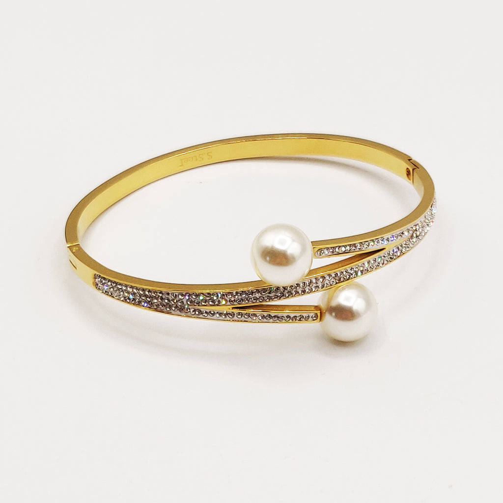 Bracelet Rigide Cristaux Double Perles d'imitation Blanches