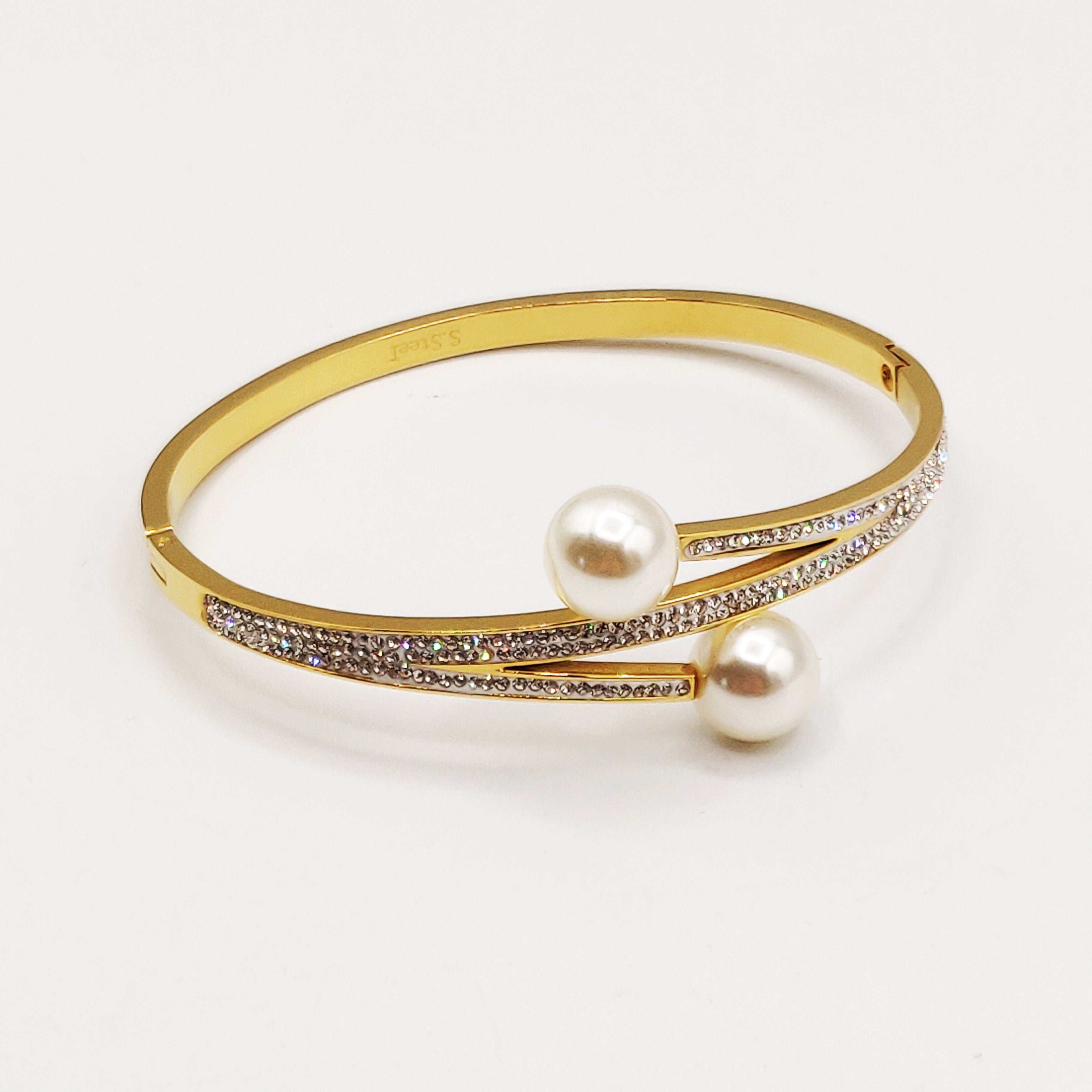 Bracelet Rigide Cristaux Double Perles d'imitation Blanches