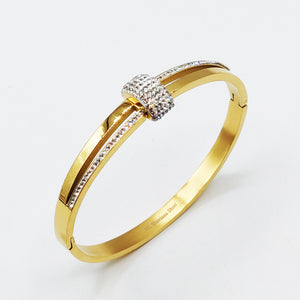 Bracelet Rigide Demi Cylindre Cristaux Luxe