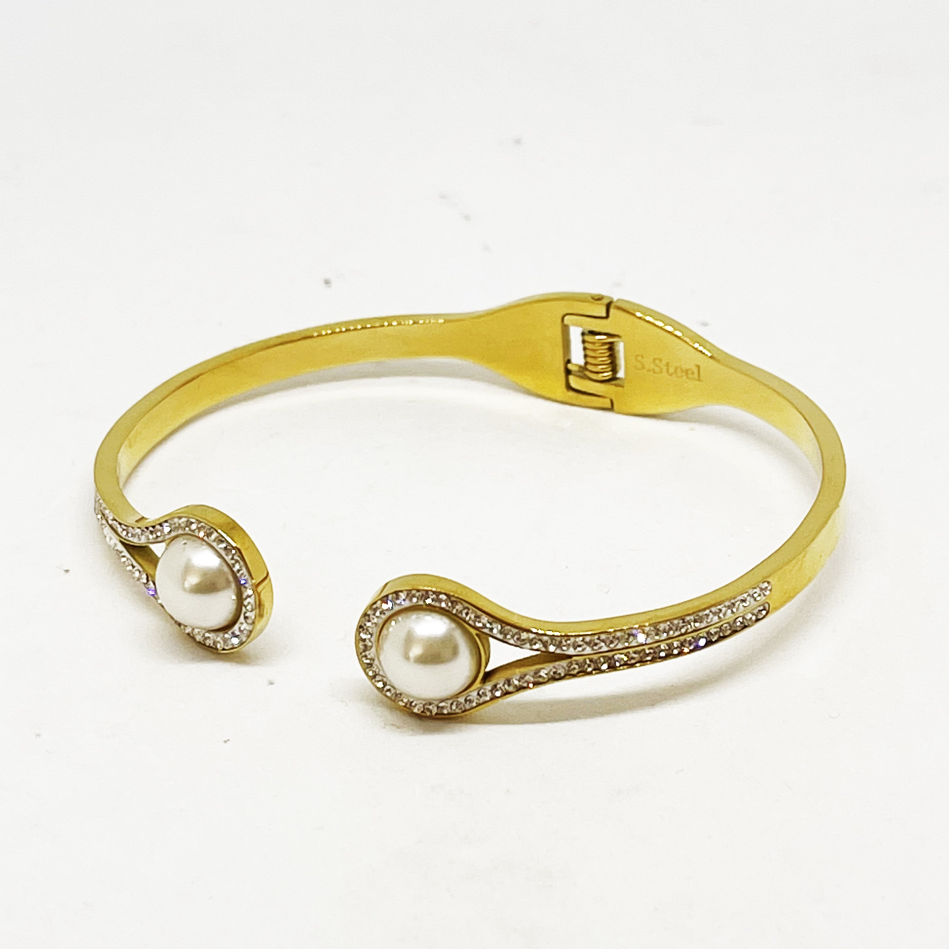 Bracelet Rigide Double Perles d'imitation