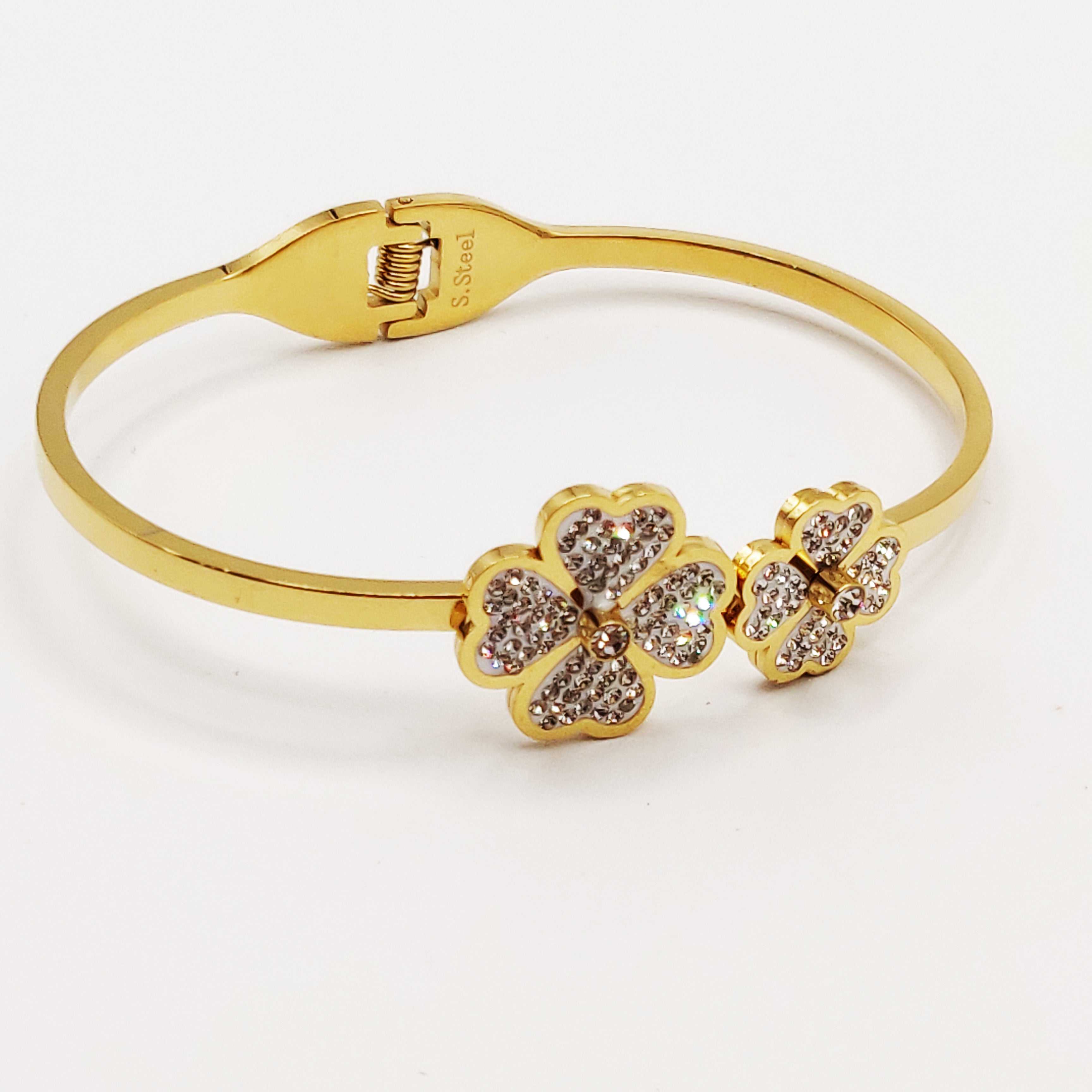 Bracelet Rigide Double Trèfles Cristaux