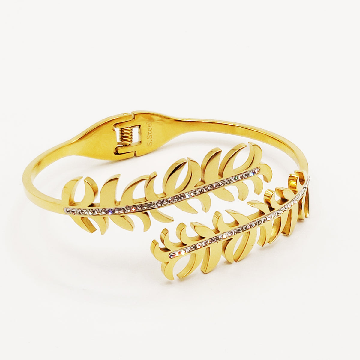 Bracelet Rigide Feuilles Cristaux