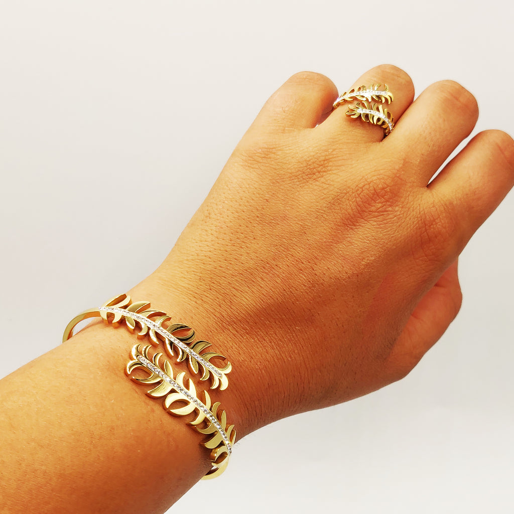 Bracelet Rigide Feuilles Cristaux