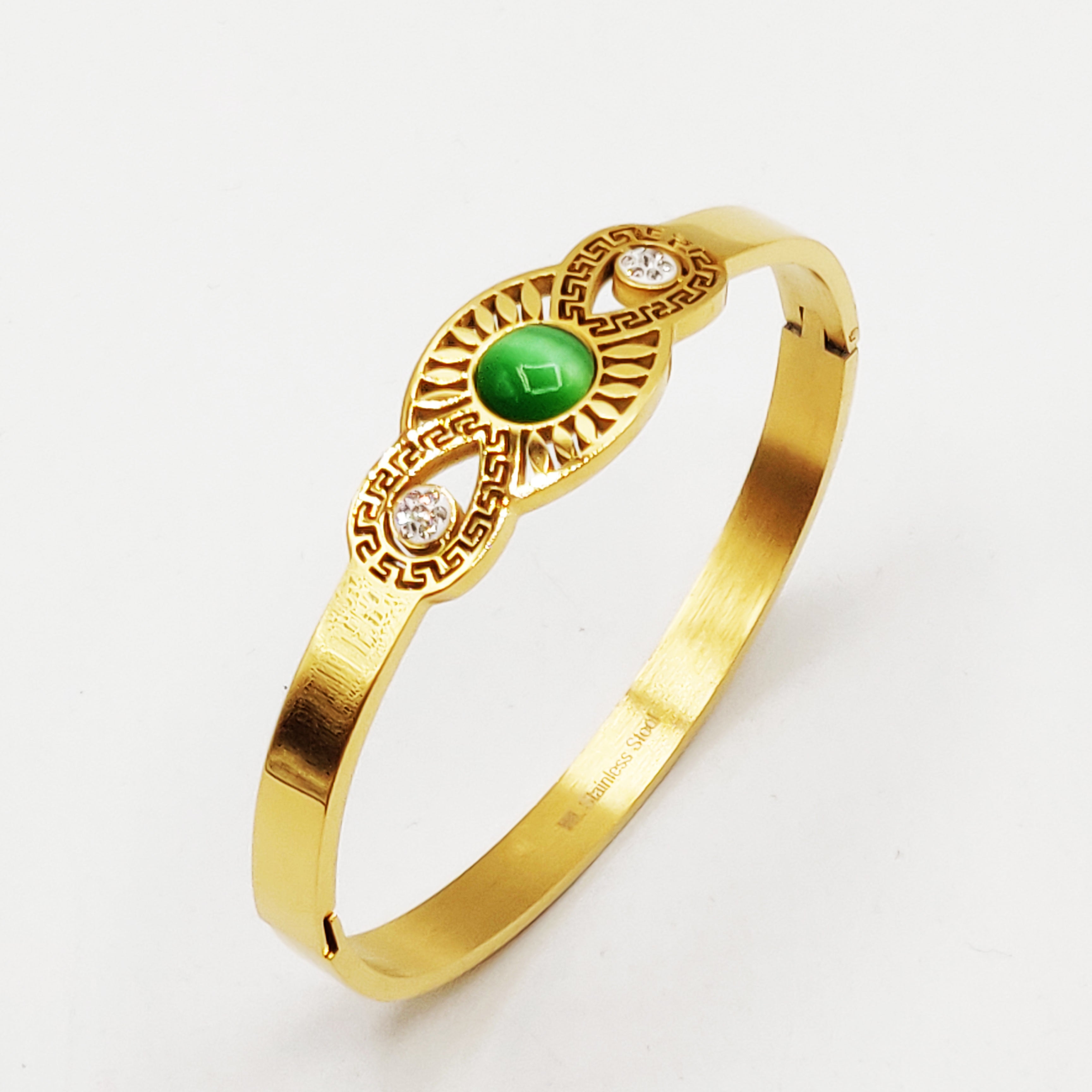 Bracelet Rigide Gouttes V Luxe et Pierre Verte