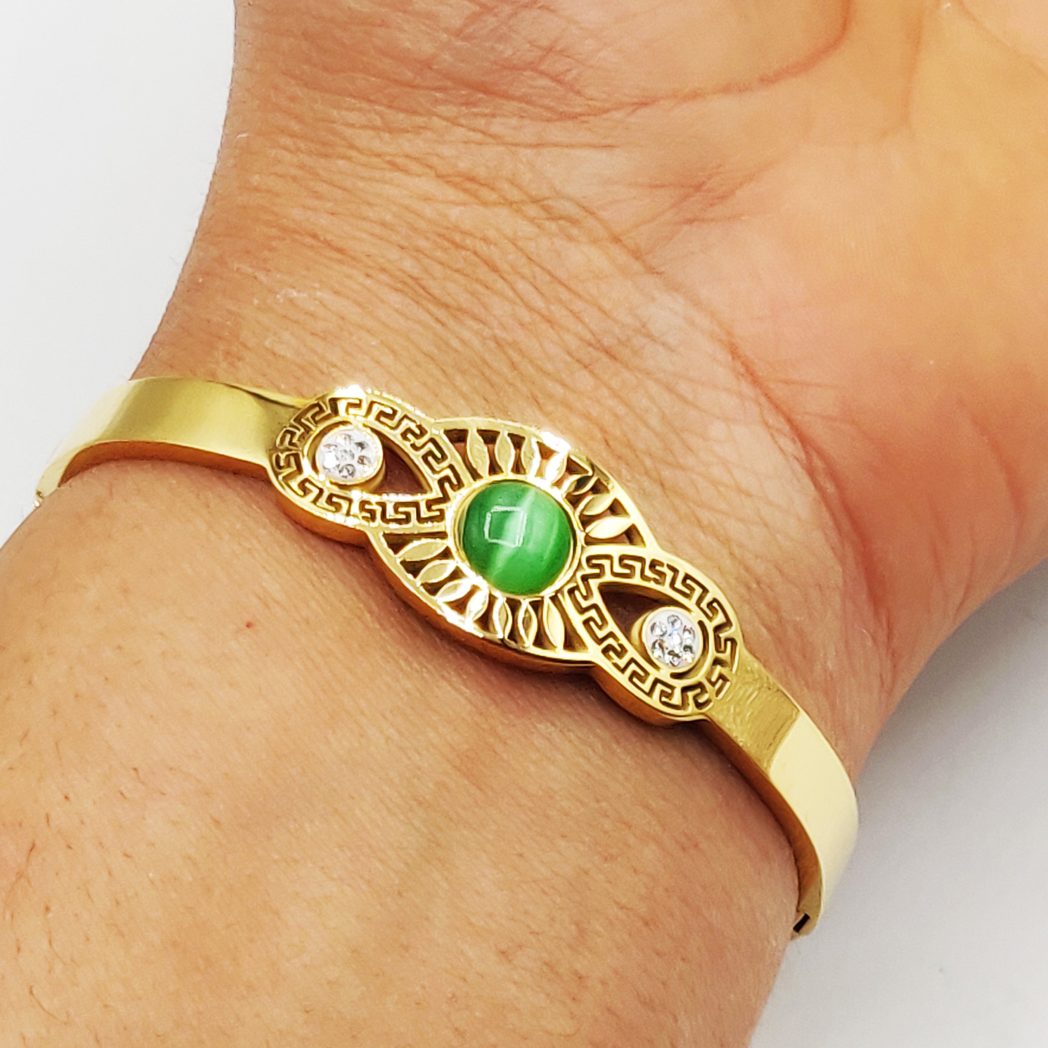 Bracelet Rigide Gouttes V Luxe et Pierre Verte