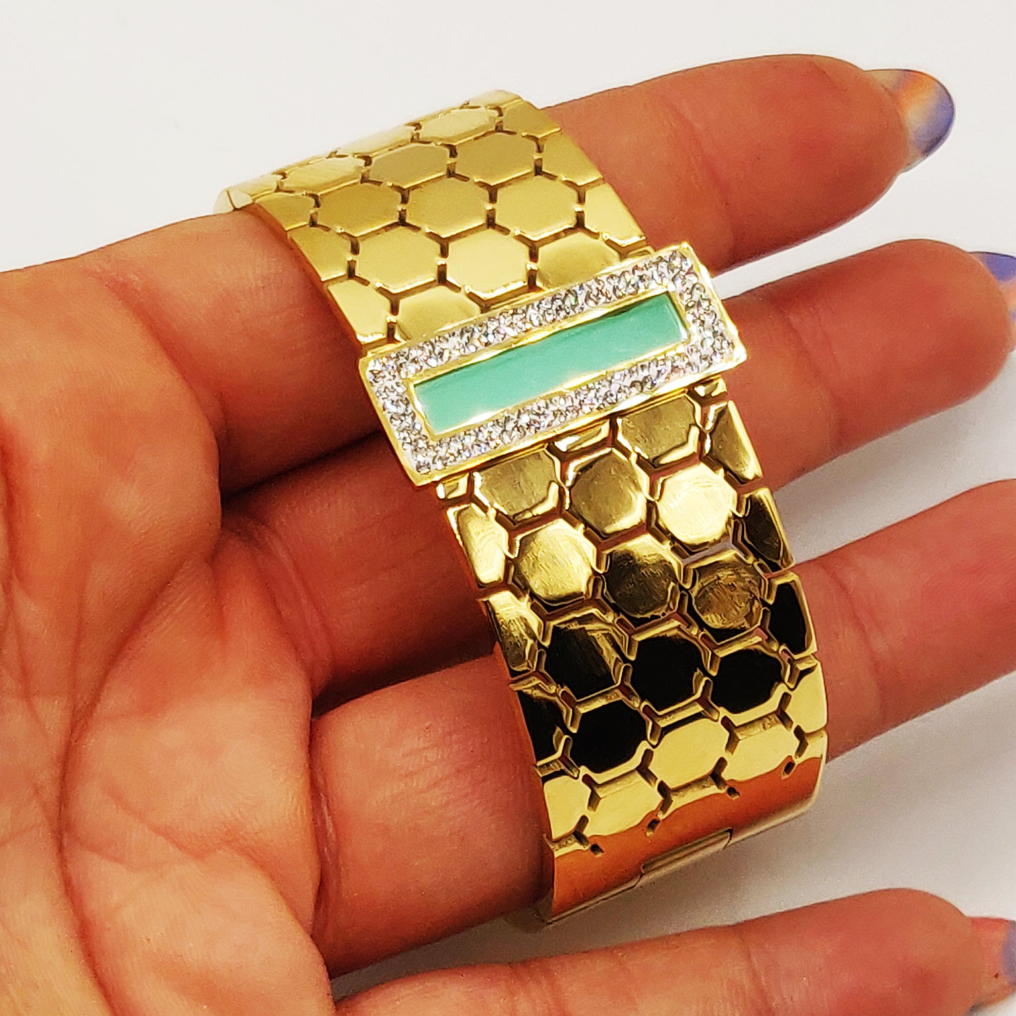 Bracelet Rigide Large Rectangle Vert Clair Luxe