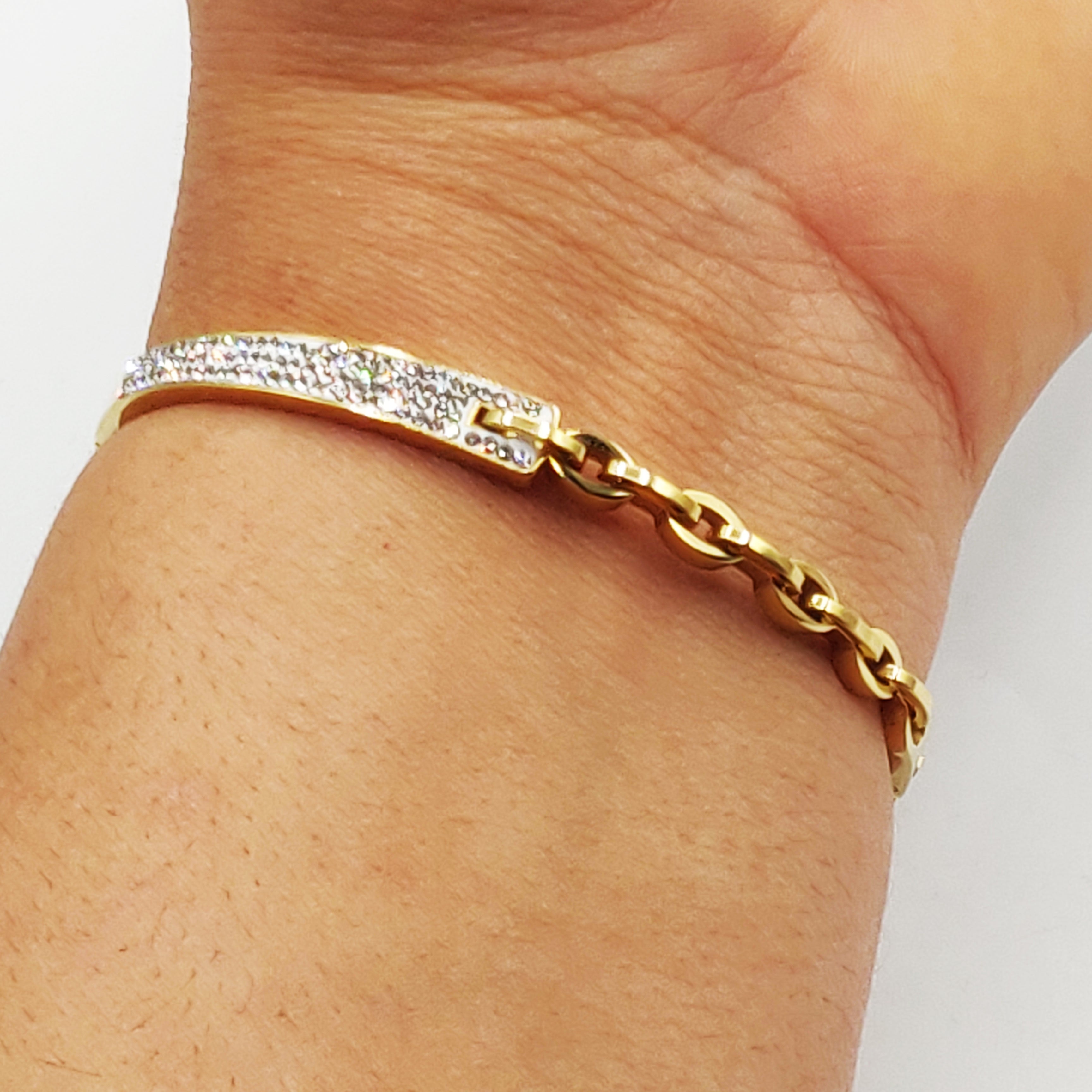 Bracelet Rigide Maillons Ovales Cristaux Luxe