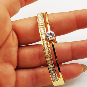 Bracelet Rigide Multi Cristaux et Gros Cristal Luxe
