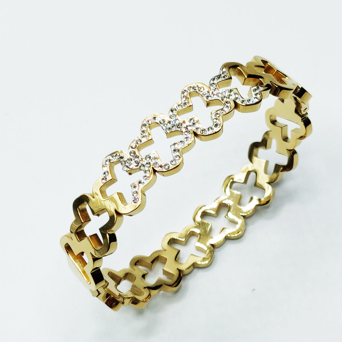 Bracelet Rigide Multi Trèfles Creux Empilés