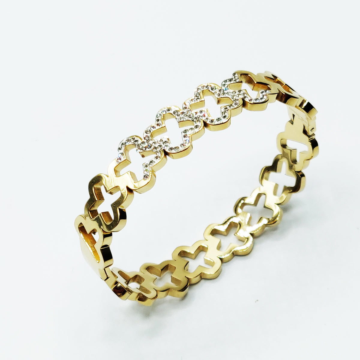 Bracelet Rigide Multi Trèfles Creux Empilés