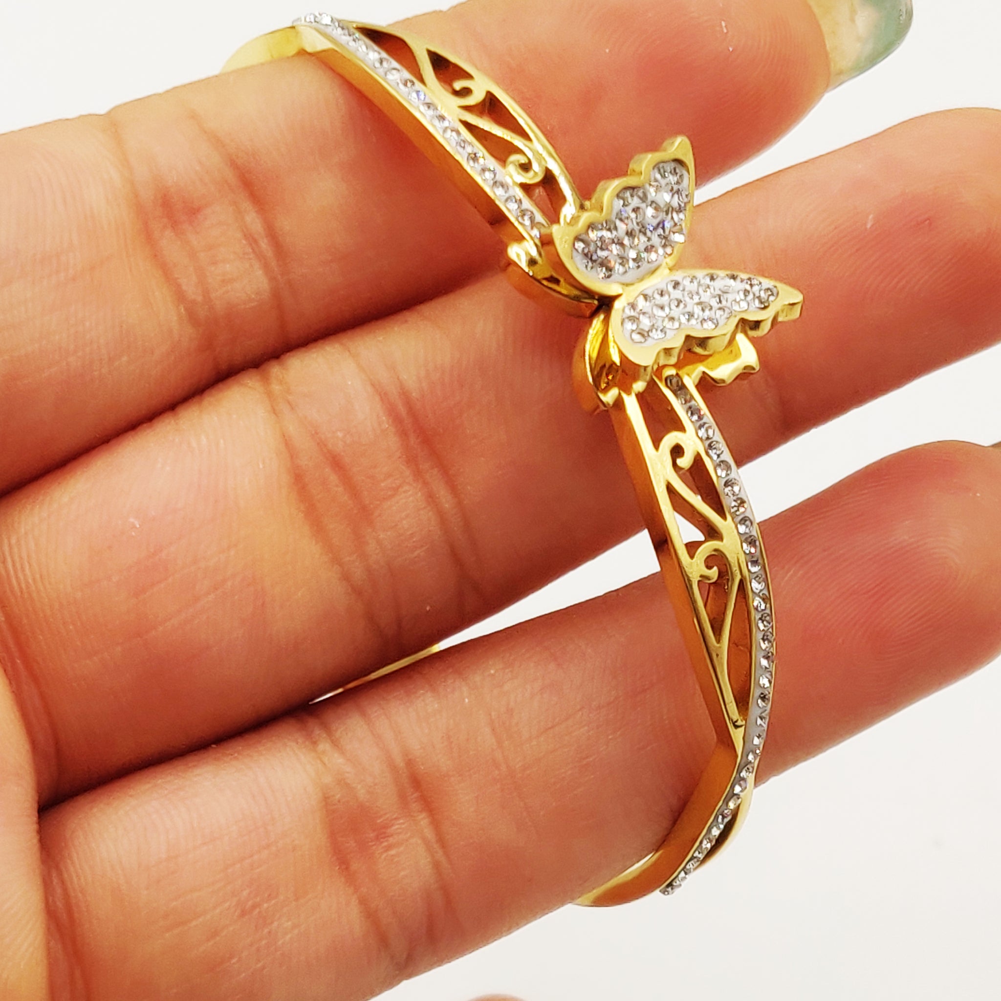 Bracelet Rigide Papillon Cristaux Motif Oriental