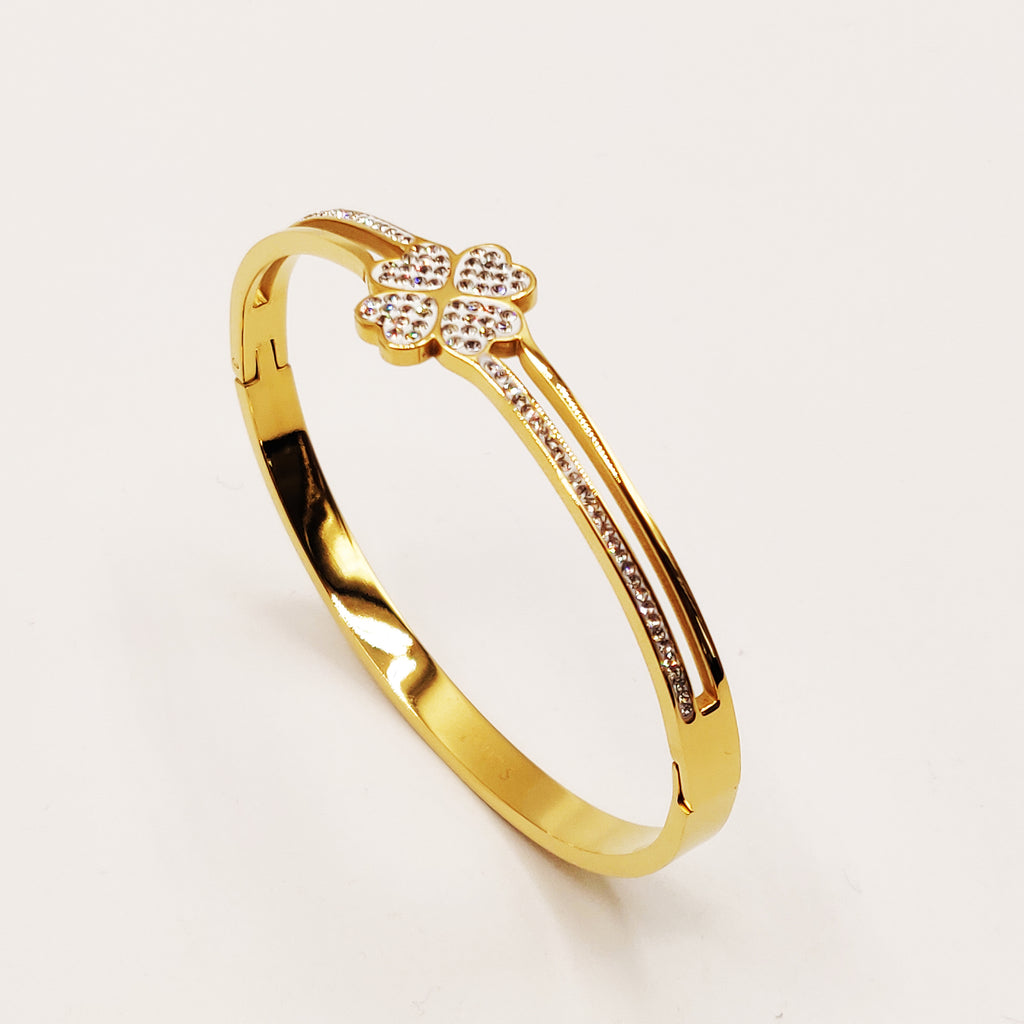 Bracelet Rigide Trèfle et Lignes Cristaux
