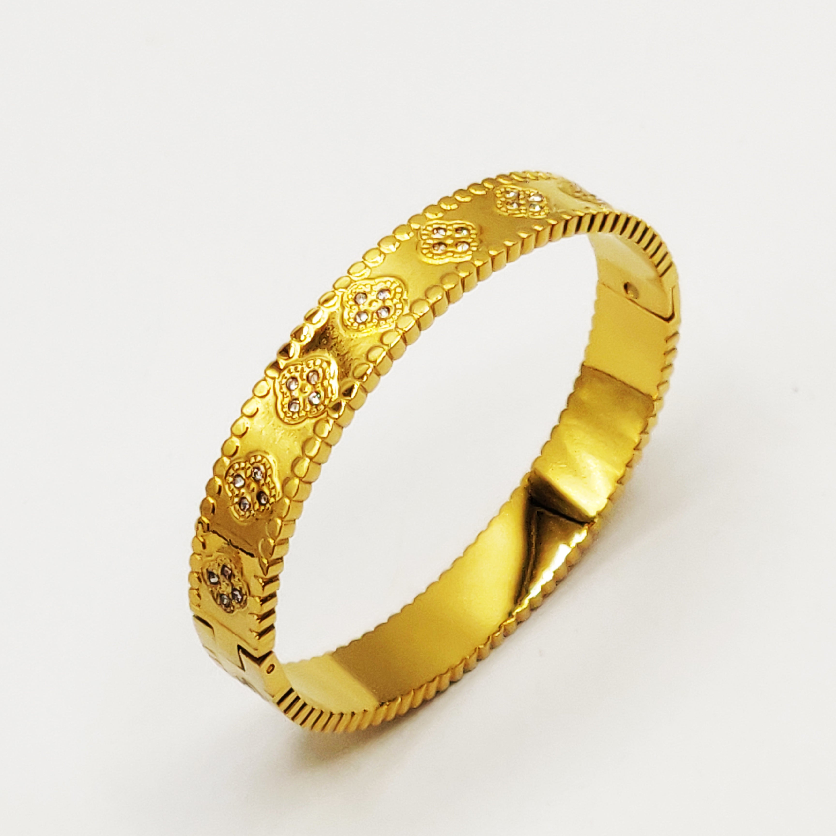 Bracelet Rigide Trèfle à 4 Cristaux Luxe